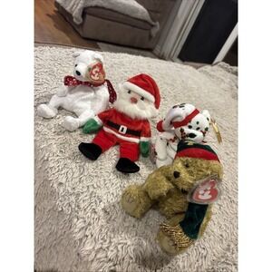 Ty Beanie Babies Christmas Plush Lot 4 Santa 1999 2000 Holiday Teddy Bear Red